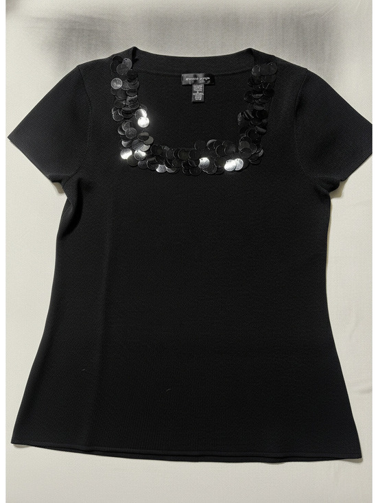 Cable & Gauge Tops - Cable & Gauge XL Black Short Sleeve Top with Shiny Sequin
